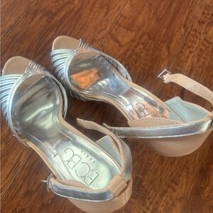 BCBG Paris Silver and Beige Heels